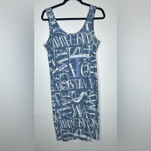 Jolie & Joy Blue and White “AWESOME” Print Bodycon Dress. Size XL